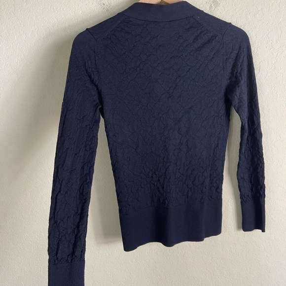 Tory Burch Wool Crinkle Simone Cardigan Navy Blue Size Small - Picture 9 of 9